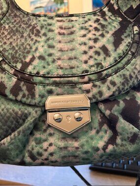 Aimee Kestenberg Tamitha Mini Crossbody Green Snake Print Leather Chain Strap NW